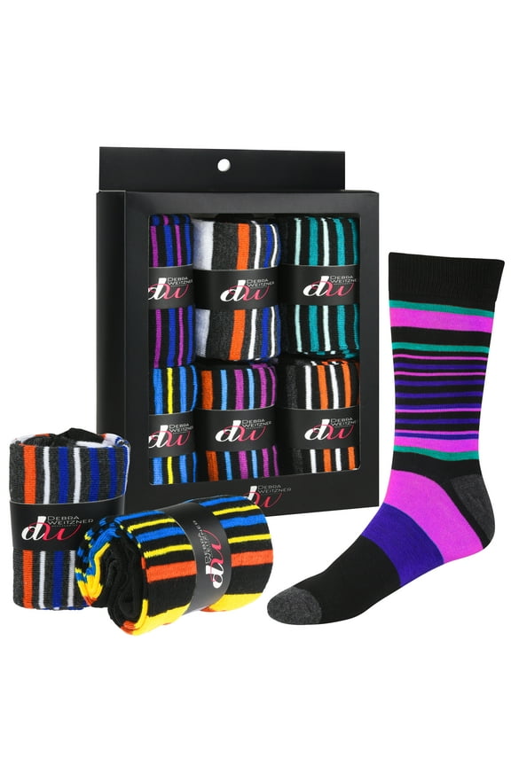 Mens Dress Socks Cotton Colorful Argyle Socks Patterned 6 Pairs With Gift Box Multistripes Size 10-13