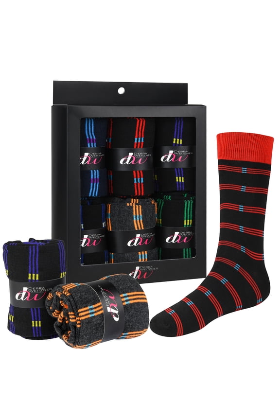 Mens Dress Socks Cotton Colorful Argyle Socks Patterned 6 Pairs With Gift Box Striped Dots Size 10-13