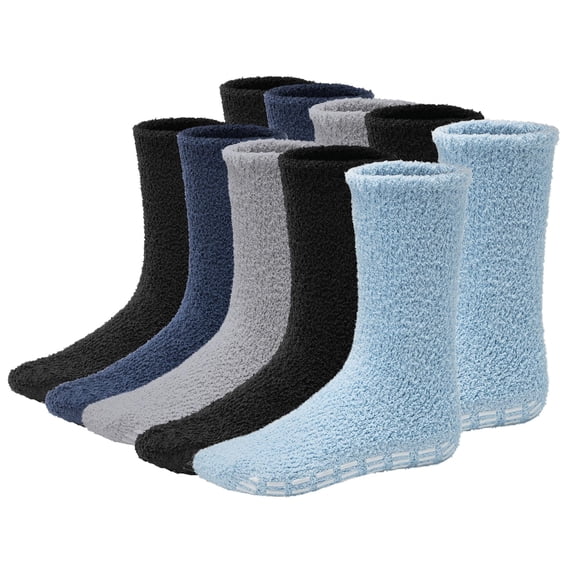 Debra Weitzner Men’s Grip Sleep Socks, Plush Anti-Skid Microfiber Design, Assorted Colors, 5 Pairs