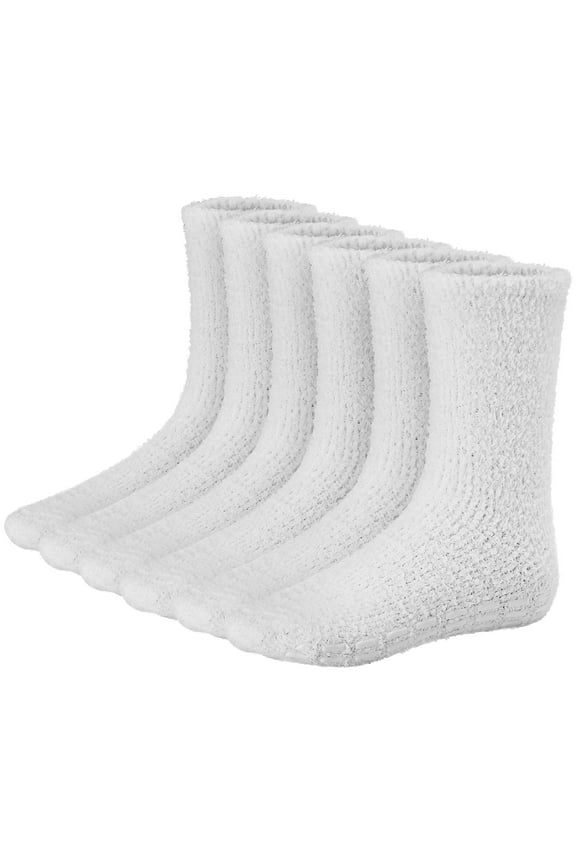 Mens Fuzzy Socks Grip Socks Microfiber Plush Sleeping Socks Soft Anti-Skid, White 6-Pair