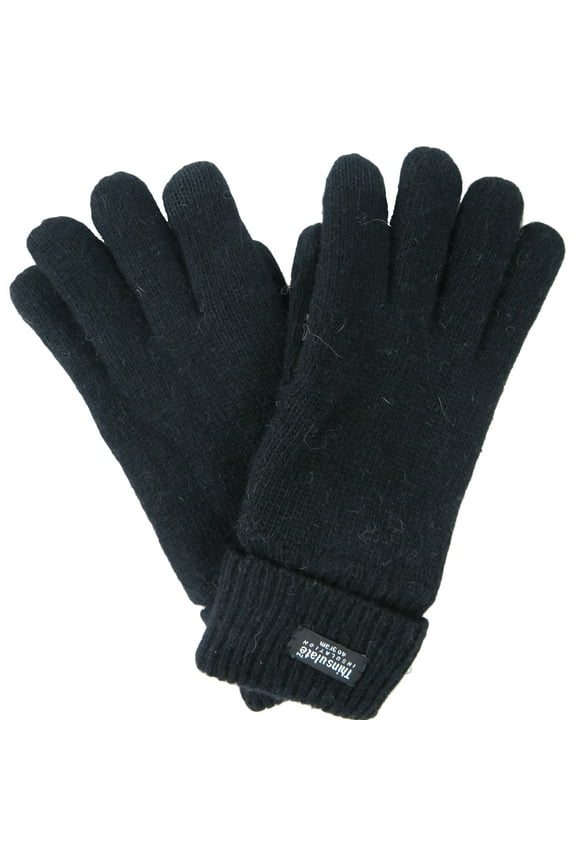 Mens Knit Wool Gloves Texting Thinsulate Lining Black Small/Medium
