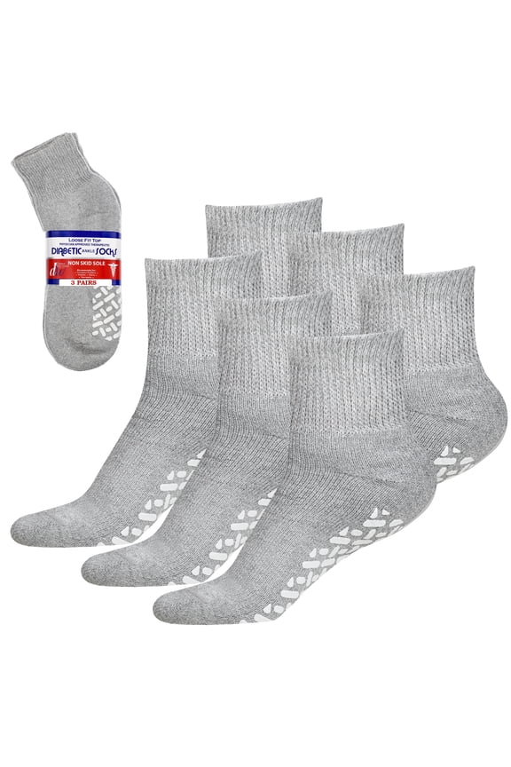 Non-Binding Loose Fit Sock - Non-Slip Diabetic Socks for Men and Women - Ankle 3-Pack Grey Size 13-15