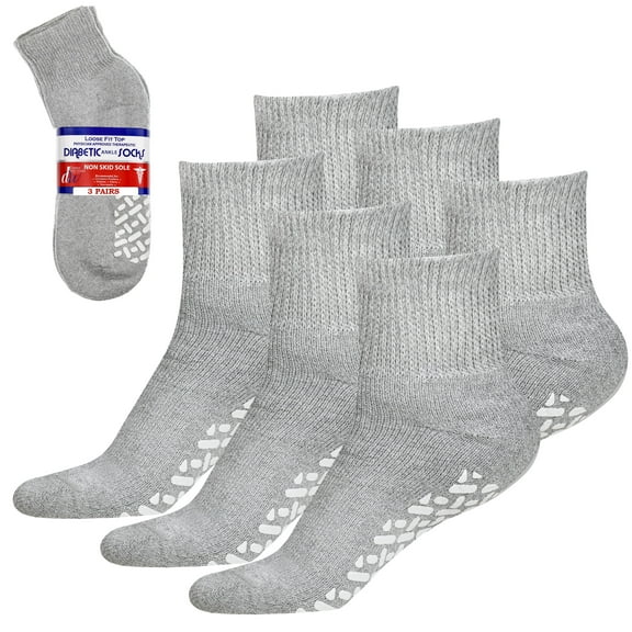 Debra Weitzner Non-Binding Loose Fit Sock - Non-Slip Diabetic Socks for Men and Women - Ankle 3-Pack Grey Size10-13