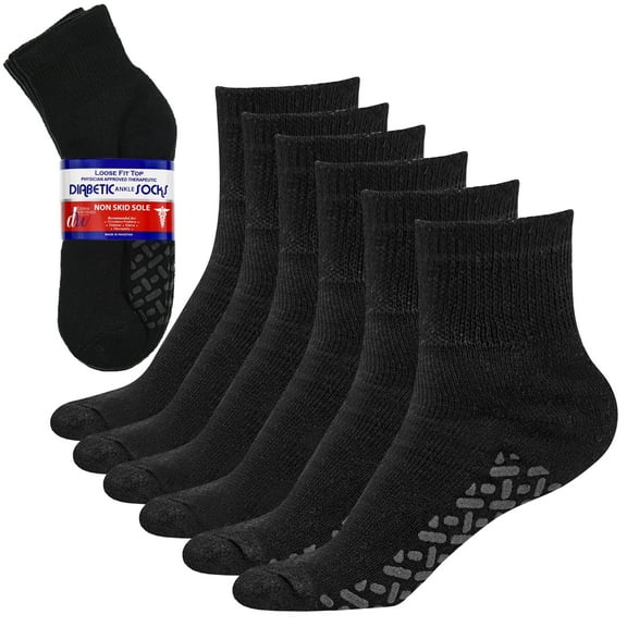 Debra Weitzner Non-Binding Loose Fit Sock - Non-Slip Diabetic Socks for Men and Women - Ankle 6-Pack Black 10-13