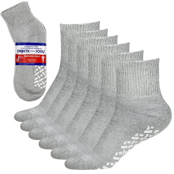 Debra Weitzner Non-Binding Loose Fit Sock - Non-Slip Diabetic Socks for Men and Women - Ankle 6 Pack Grey Size 9-11