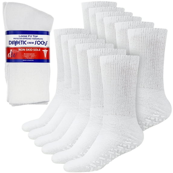 Debra Weitzner Non-Binding Loose Fit Sock - Non-Slip Diabetic Socks for Men and Women - Crew 12 Pack White Size 10-13