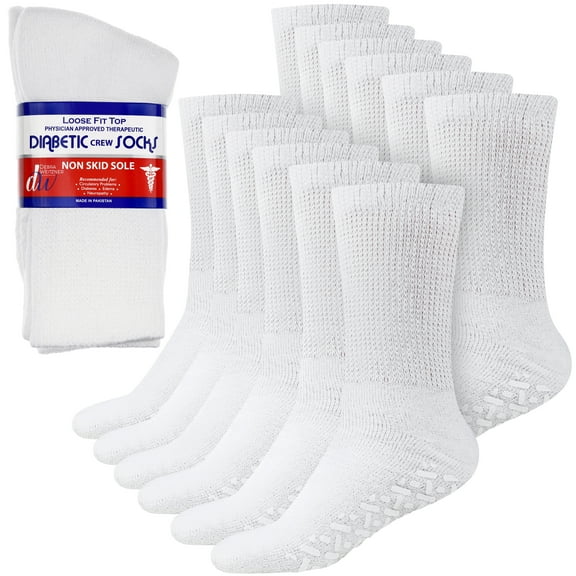 Debra Weitzner Non-Binding Loose Fit Sock - Non-Slip Diabetic Socks for Men and Women - Crew 12 Pack White Size 9-11