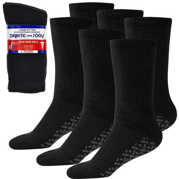 Debra Weitzner Non-Binding Loose Fit Sock - Non-Slip Diabetic Socks for Men and Women - Crew 3-Pack Black Size 10-13