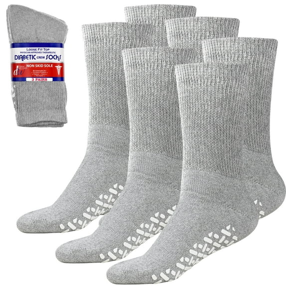 Debra Weitzner Non-Binding Loose Fit Sock - Non-Slip Diabetic Socks for Men and Women - Crew 3-Pack Grey Size 13-15