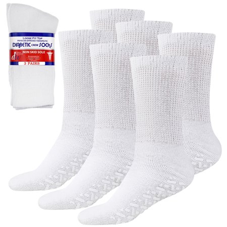 Debra Weitzner Non-Binding Loose Fit Sock - Non-Slip Diabetic Socks for Men and Women - Crew 3-Pack White Size 13-15