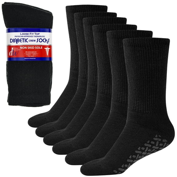 Debra Weitzner Non-Binding Loose Fit Sock - Non-Slip Diabetic Socks for Men and Women - Crew 6-Pack Black Size 10-13