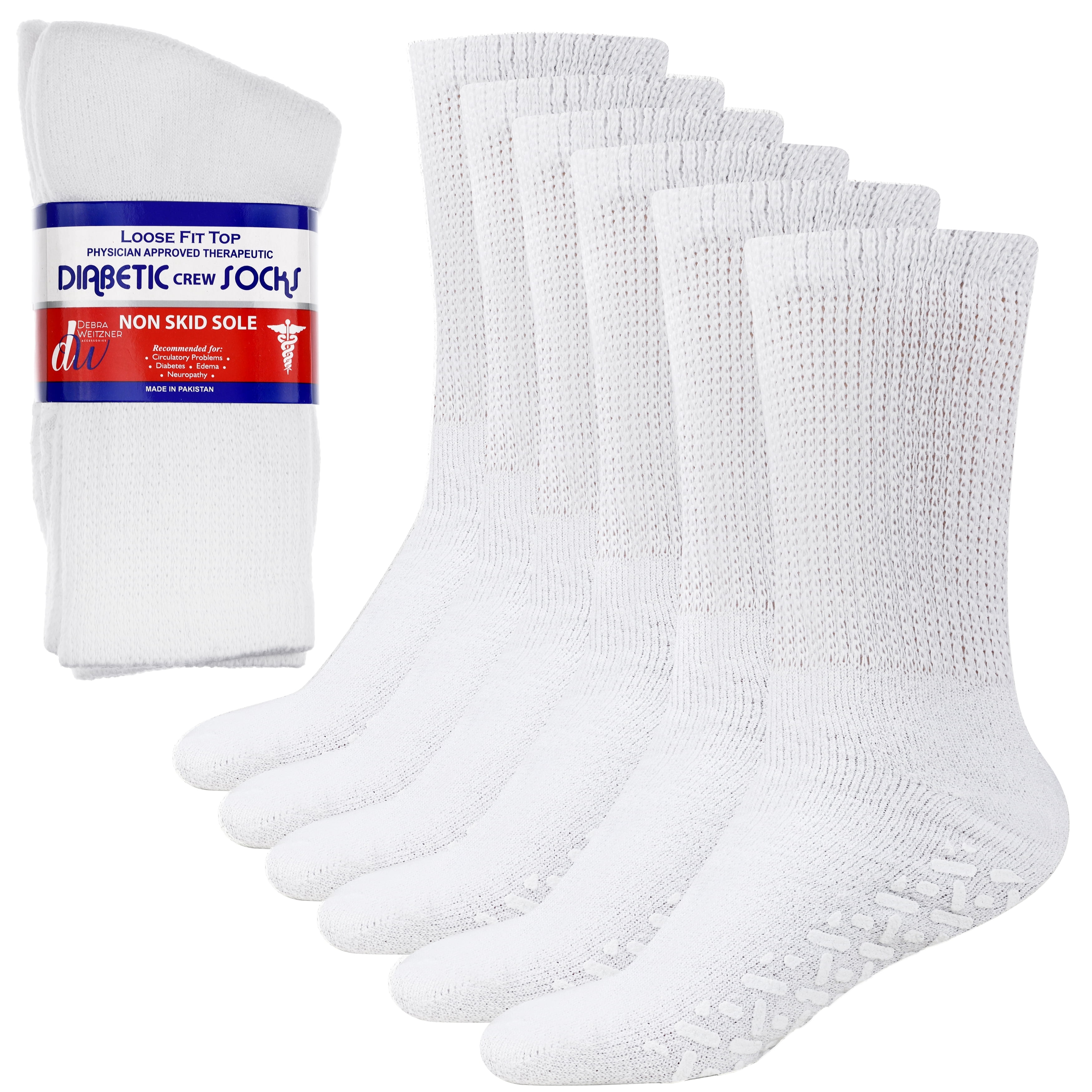 Creswell Men's Loose Fit Diabetic Crew Socks (6-Pack), White, Size 10-13