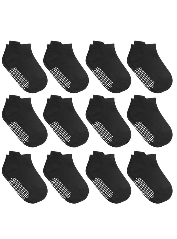 Debra Weitzner Non Slip Ankle Socks With Grips for Toddlers 12 to 36 Months Old, Black 12 Pairs