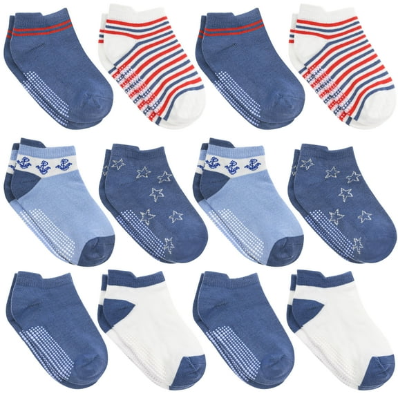Debra Weitzner Non Slip Ankle Socks With Grips for Toddlers 12 to 36 Months Old, Boys Pattern 12 Pairs