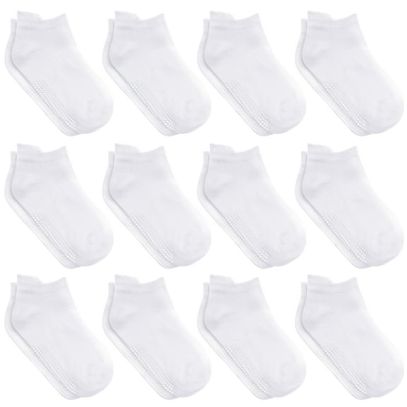 Debra Weitzner Non Slip Ankle Socks With Grips for Toddlers 12 to 36 Months Old, White 12 Pairs