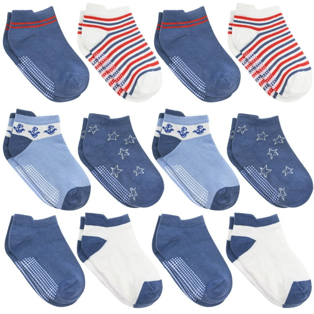 Debra Weitzner Non Slip Ankle Socks With Grips for Toddlers 6 to 12 Months Old, Boys Pattern 12