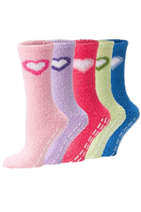 Non-Slip Fuzzy Socks Warm Winter Socks for Women, 6 Pairs Solid Hearts