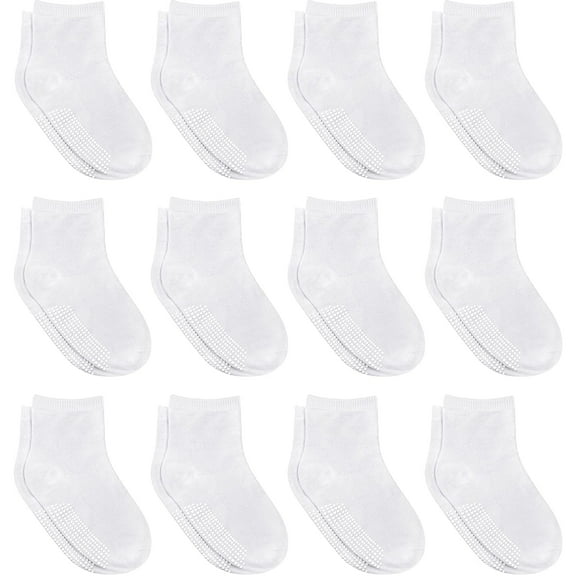 Debra Weitzner Non-Slip Toddler Socks With Grips for Baby Boys and Girls - Anti-Slip Crew Socks for Infant's and Kids, 12 Pairs