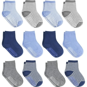 Debra Weitzner Non-Slip Toddler Socks With Grips for Baby Boys and Girls - Anti-Slip Crew Socks for Infant's and Kids, 12 Pairs