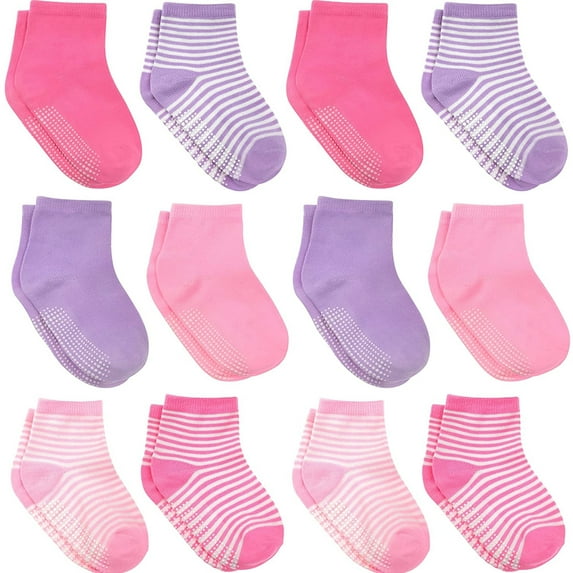 Debra Weitzner Non-Slip Toddler Socks With Grips for Baby Boys and Girls - Anti-Slip Crew Socks for Infant's and Kids, 12 Pairs