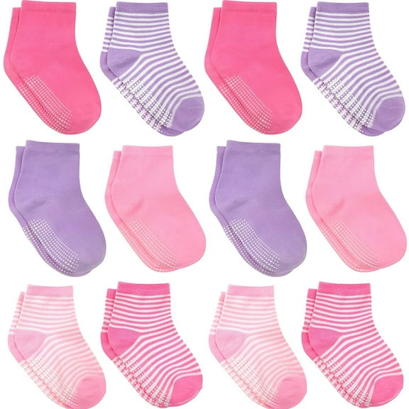 Debra Weitzner Non-Slip Toddler Socks With Grips for Baby Boys and Girls - Anti-Slip Crew Socks for Infant's and Kids, 12 Pairs