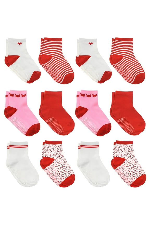 Non-Slip Toddler Socks With Grips for Baby Boys and Girls - Anti-Slip Crew Socks for Infant's and Kids, 12 Pairs