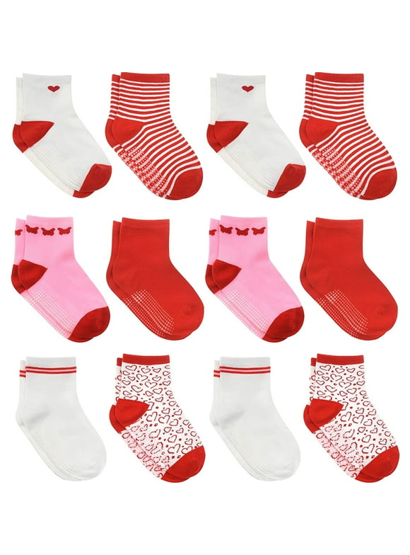 Debra Weitzner Non-Slip Toddler Socks With Grips for Baby Boys and Girls - Anti-Slip Crew Socks for Infant's and Kids, 12 Pairs