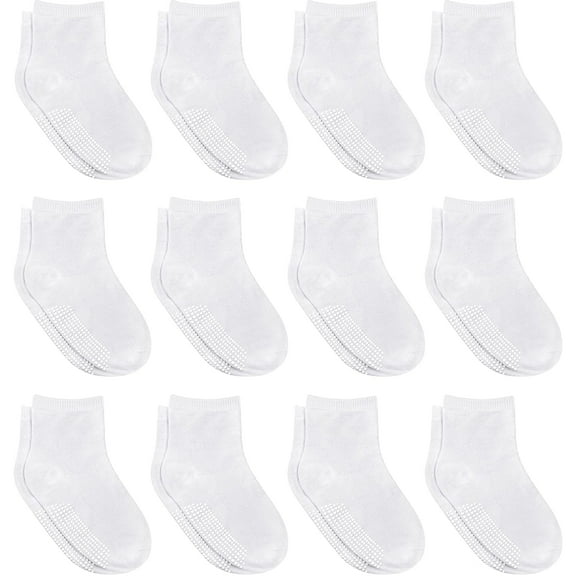 Debra Weitzner Non-Slip Toddler Socks With Grips for Baby Boys and Girls - Anti-Slip Crew Socks for Infant's and Kids, 12 Pairs