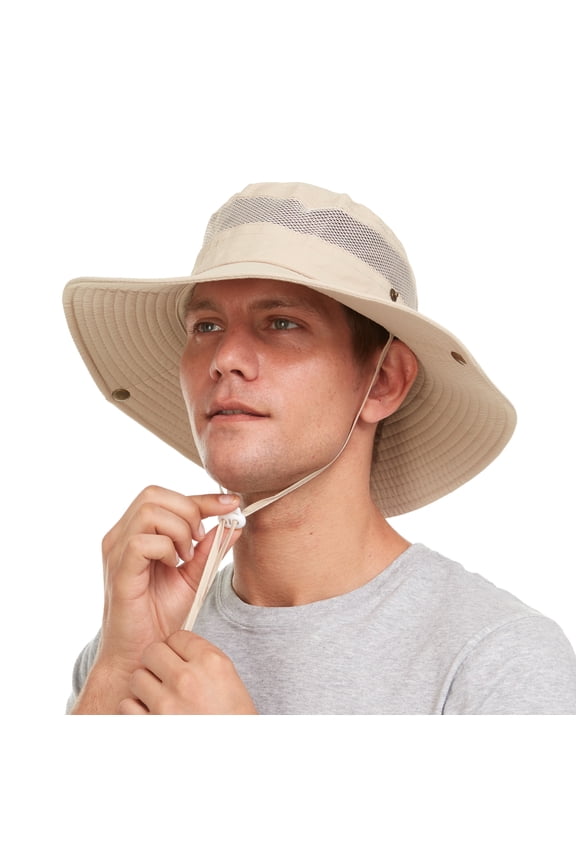 Men’s and Women’s Boonie Hat with Wide Brim, UV Protection Sun Hat for Hiking and Fishing, Large, Beige