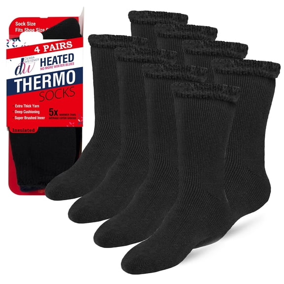 Debra Weitzner Thermal Heated Socks Insulated Socks for Men & Women 10-13, Black 4 Pairs