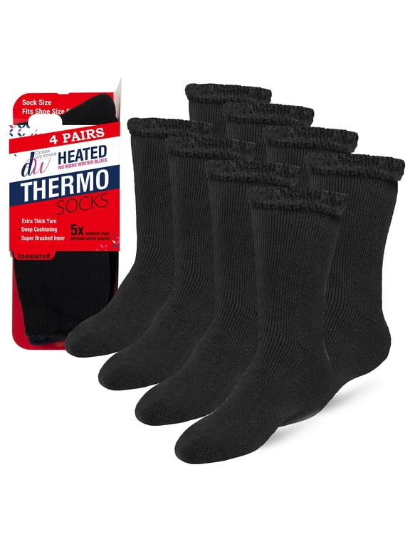 Thermal Heated Socks Insulated Socks for Men & Women 10-13, Black 4 Pairs