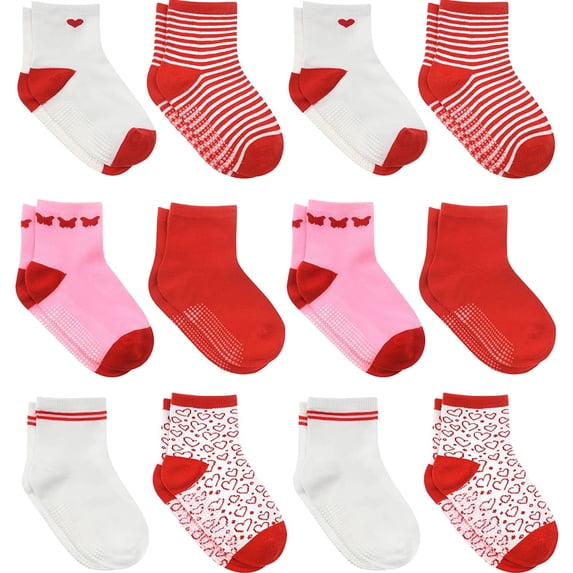 Debra Weitzner Toddler Crew Socks for Boys and Girls with Grips, Soft Cotton, 12 Pairs
