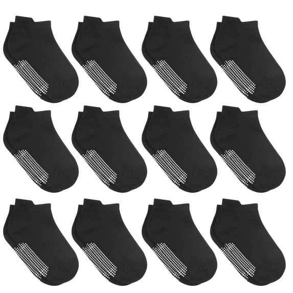 Debra Weitzner Non Slip Ankle Socks With Grips for Toddlers 3 to 5 Years Old, Black 12 Pairs