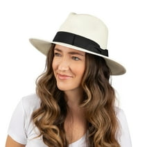 Debra Weitzner Women Fedora Sun Hat with Wide Brim—Foldable Roll-Up Straw Beach Hat UPF 50, Medium Ivory