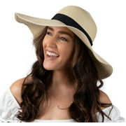 Debra Weitzner Women Floppy Sun Hat with Wide Brim Foldable Roll-Up Straw Beach Hat UPF 50, Large Beige