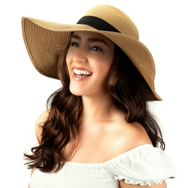 Debra Weitzner Women Floppy Sun Hat with Wide Brim—Foldable Roll-Up Straw Beach Hat UPF 50, Large Khaki