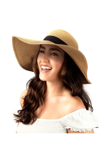 Women\'s BOHO Floppy Hat Stylish Black and Tan Women\'s Sun Hat Bundle Floppy Wide Brim Sun Hat with Scarf - Milani Hats  main image 3