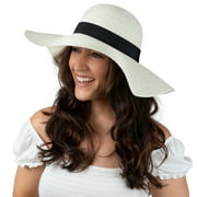 Debra Weitzner Women Floppy Sun Hat with Wide Brim—Foldable Roll-Up Straw Beach Hat UPF 50, Medium Ivory