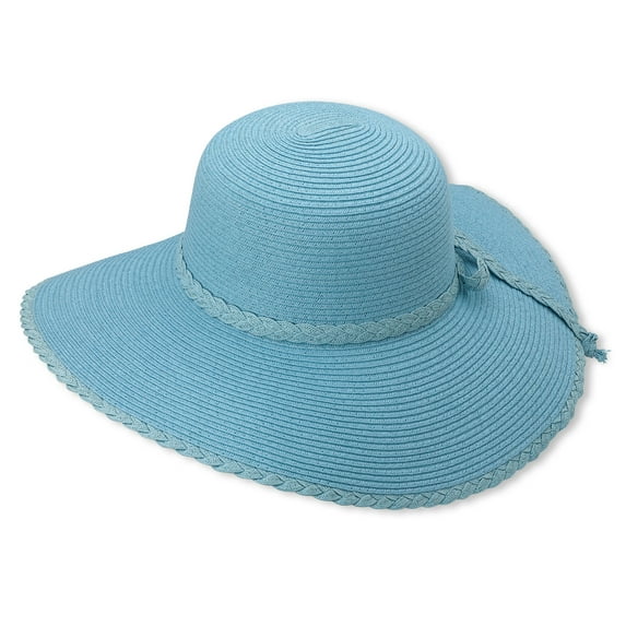 Debra Weitzner Women's Floppy Straw Beach Sun Hat Braided Trim Turquoise