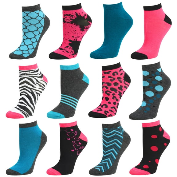 Debra Weitzner Womens Low-Cut Ankle Socks No-Show Colorful Pattern Fun Socks – 12 Pair