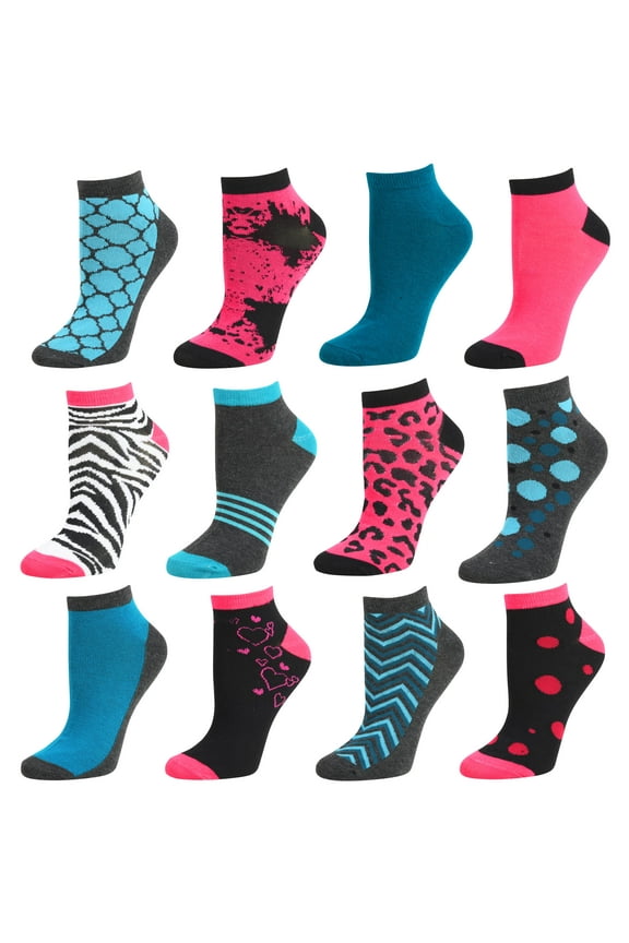 Womens Low-Cut Ankle Socks No-Show Colorful Pattern Fun Socks – 12 Pair