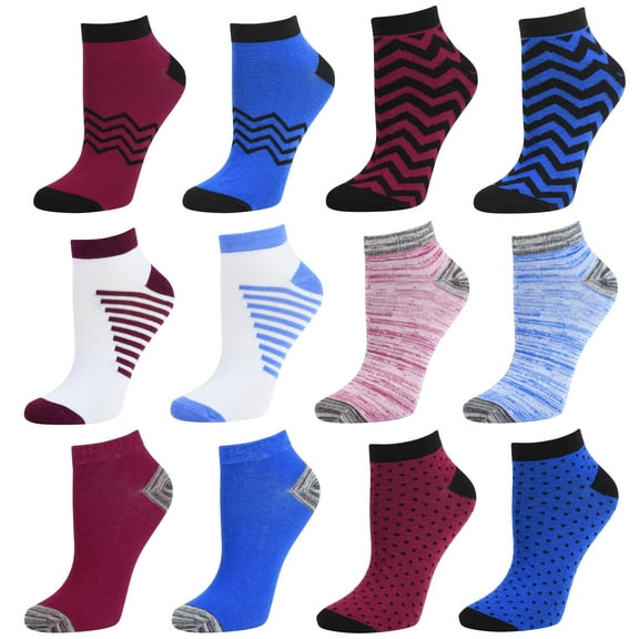 Debra Weitzner Womens Low-Cut Ankle Socks No-Show Colorful Pattern Fun Socks – 12 Pair