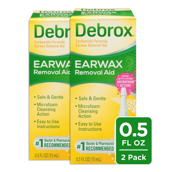 Debrox Ear Wax Removal Drops, Gentle Microfoam Ear Wax Remover, 0.5 Fl Oz, 2 Pack