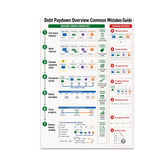 Debt Paydown Overview Workflow Poster, Financial Literacy Classrooms and Home Offices, 13x19 Glossy Paper