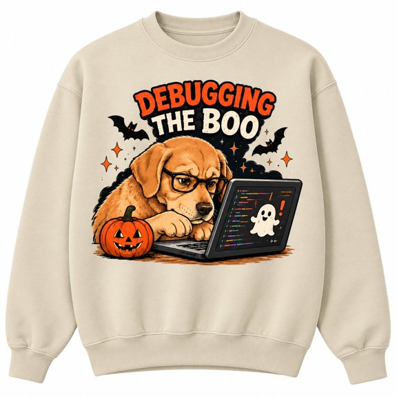 Debugging the Boo Labrador Halloween Sweatshirt, Funny Programmer Dog Graphic Crewneck Pullover for Men and Women, S–3XL