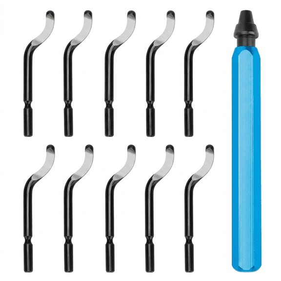 Utility Knife, 10 Pack Replacement Blades, Sky Blue Metal Handle Razor Tool, Straight Single Edge Razor Blades for Metal, Plastic, and 3D Printed Edge Trimming, Manual DIY Projects