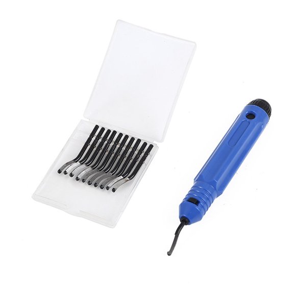 Deburring Tool Kit with 10 HSS Blades & Storage Handle 360 Swivel Pipe Deburring Tool & Burr Remover for Metal, PVC & Copper Pipe, 3D Printing Plastic Edge Cleanup, Deburring Cutters Set,Blue