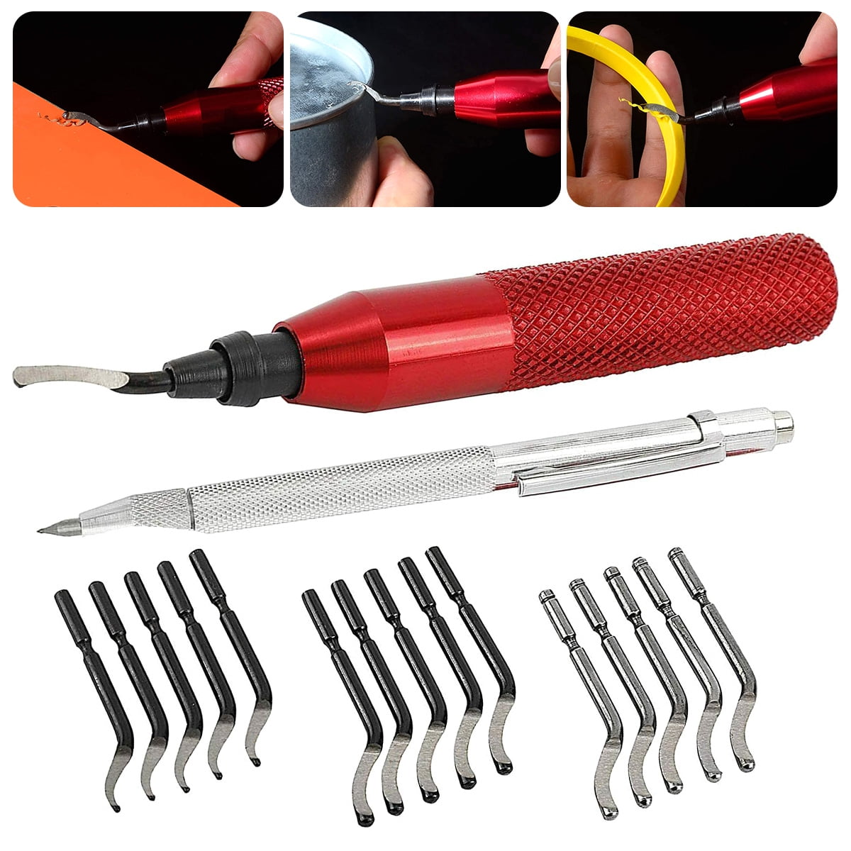 Metal Deburring Tool Kit Anti-Slip Handle Burr Remover Hand Tool - 1pc  Handle with a Deburring Head 