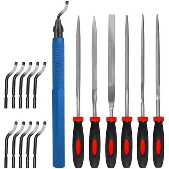 Deburring Tool Kit,with 6 count Files. 6-1/2" Handle Chamfer Tool for Brass Pipes Tube Hole Art with Extra 10