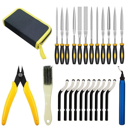 Deburring Tool for 3D Printer,25pcs,12pc Multiuse Blades Removing Burr,10 Pcs Needle File,Micro Wire Cutter for 3D Print, Plastic Models,Wire Brush